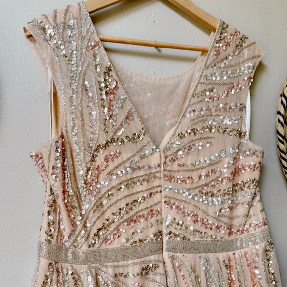 Mac Duggal 5445 Cap Sleeve Embellished Evening Gown Beige Multi Size 16 NWOT - Picture 11 of 13